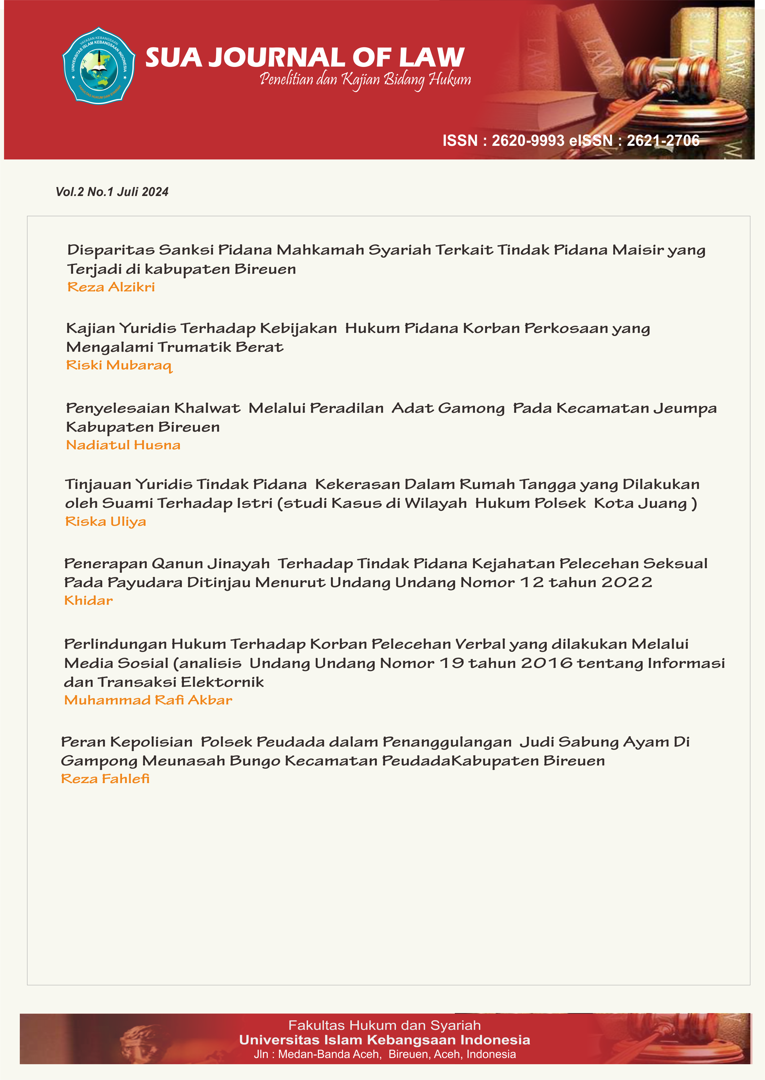 					View Vol. 3 No. 2 (2025): Sua Jurnal Of Law 
				